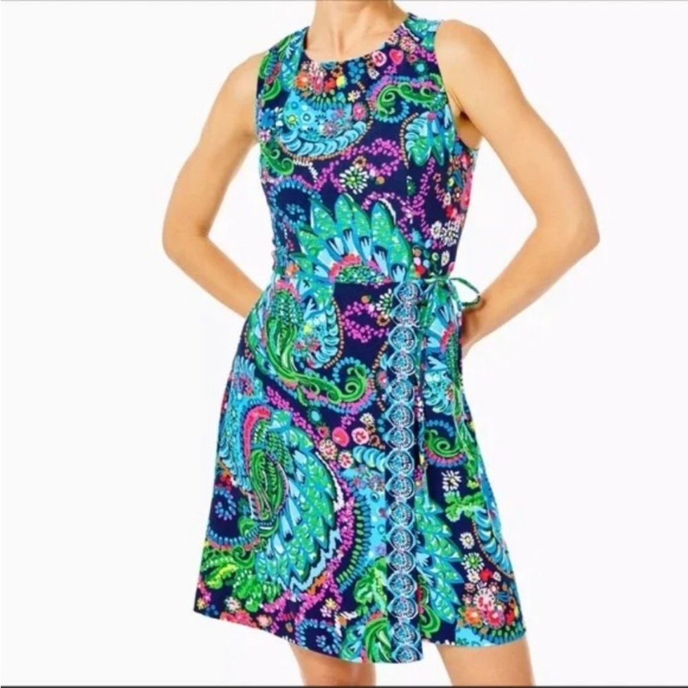 Lilly Pulitzer Donatella Shift Dress 12 Blue Pink Green Floral Sleeveless